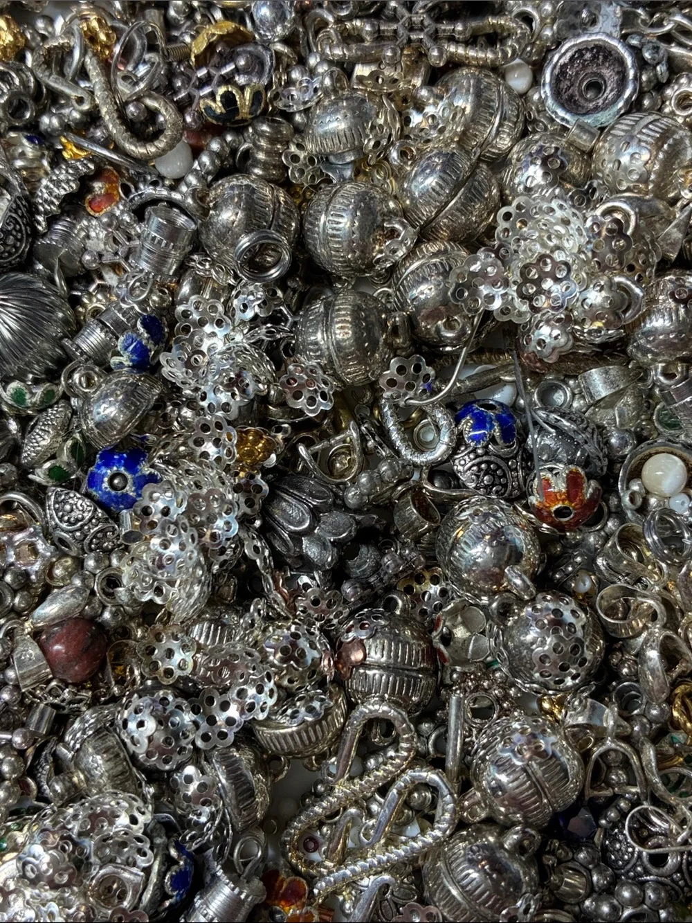 Lot of 2+ pounds of silver and gold colored jewelry making findings